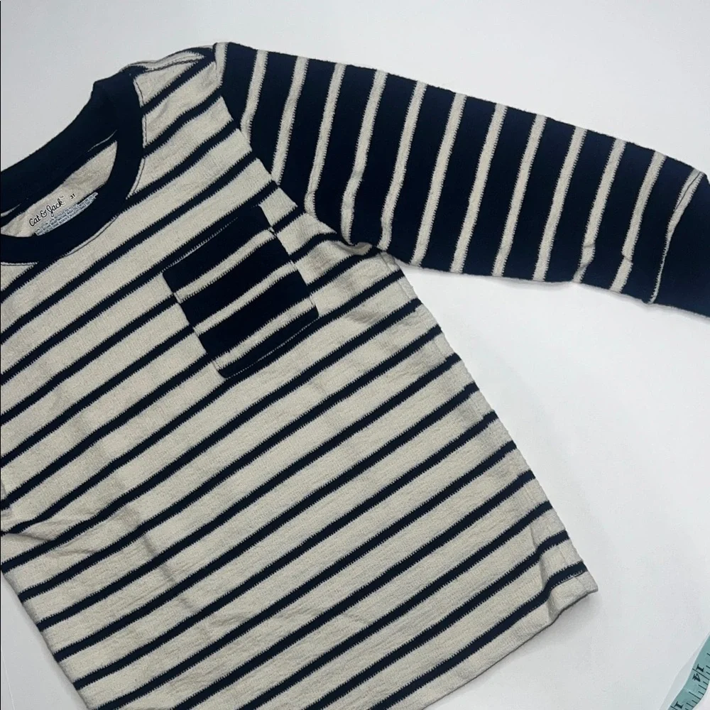 Cat & Jack Navy and White Striped Long Sleeve Tee - Picture 4 of 7
